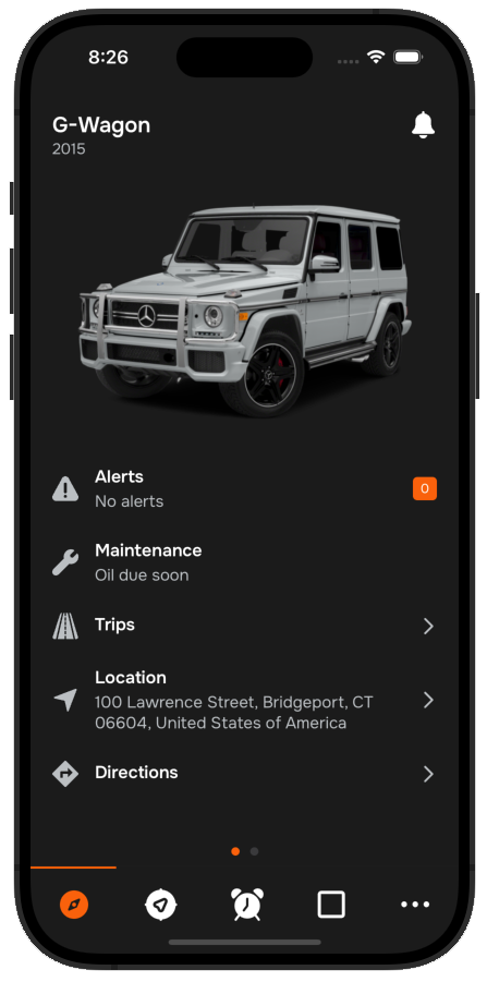Moto Watchdog app showing a tracked vehicle