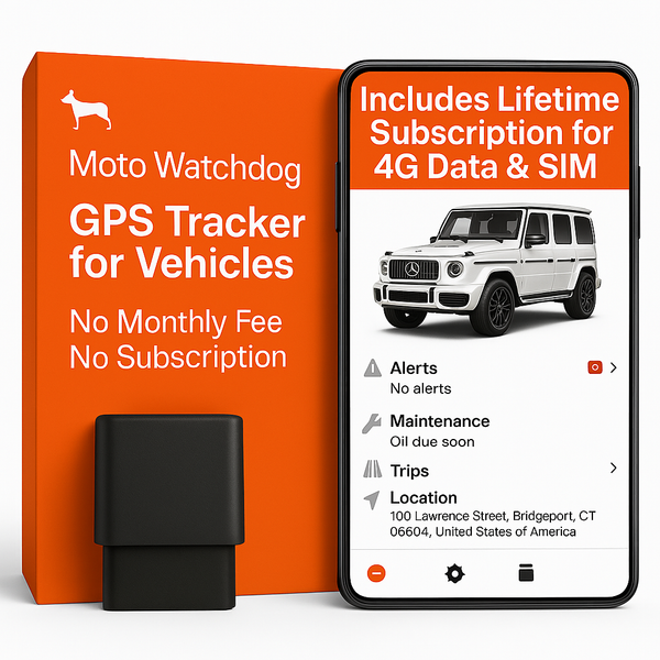 GPS Tracker for Vehicles - No Subscription OBD Plug-In, 4G LTE | Moto Watchdog OBD+