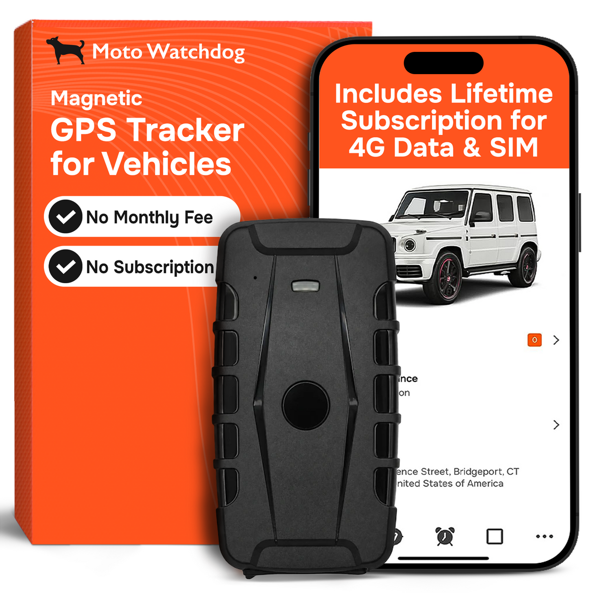 6-Months Battery Magnetic GPS Tracker for Vehicles – No Monthly Fees, 4G LTE | Moto Watchdog MW-10000 Gen 2