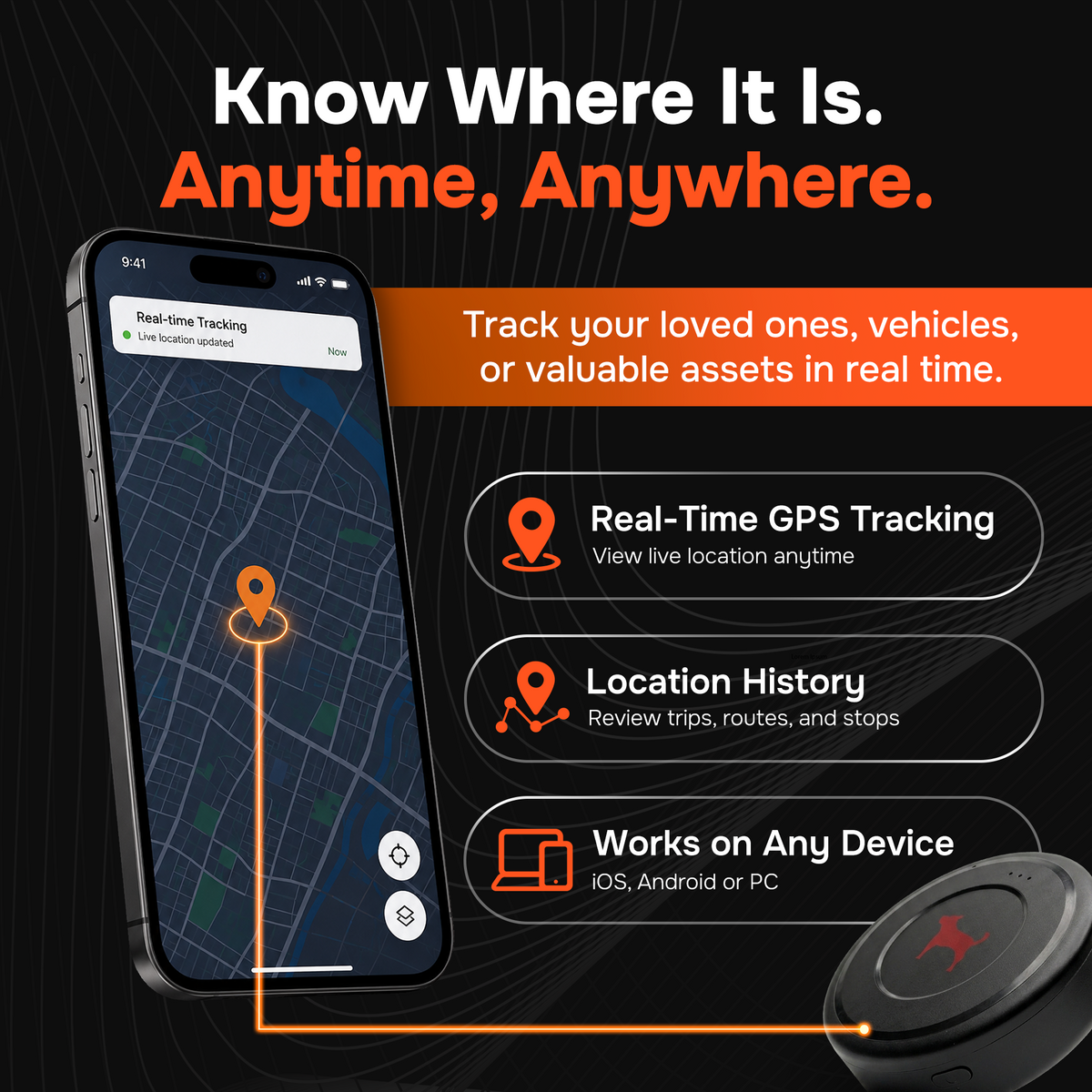 1-Month Battery Magnetic GPS Tracker for Vehicles – No Monthly Fees, 4G LTE | Moto Watchdog MW-1700