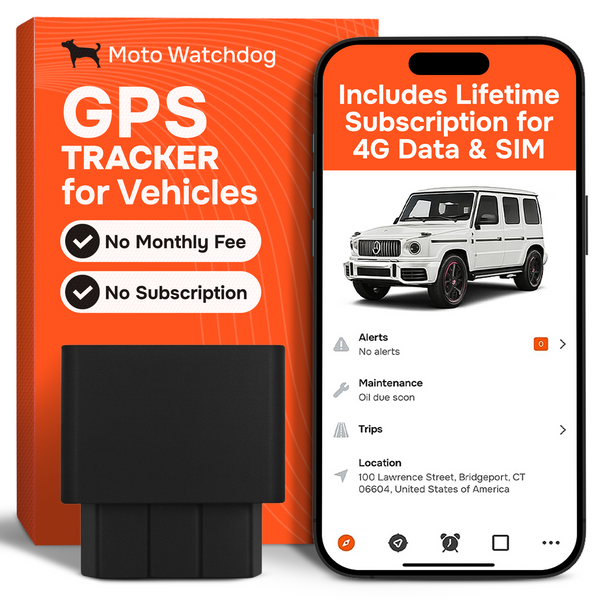 GPS Tracker for Vehicles - No Subscription, OBD Plug-In, 4G LTE | Moto Watchdog