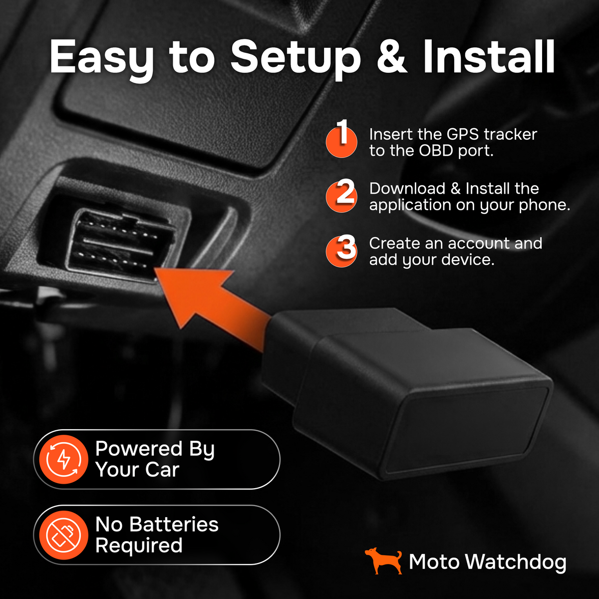 GPS Tracker for Vehicles - No Subscription, OBD Plug-In, 4G LTE | Moto Watchdog
