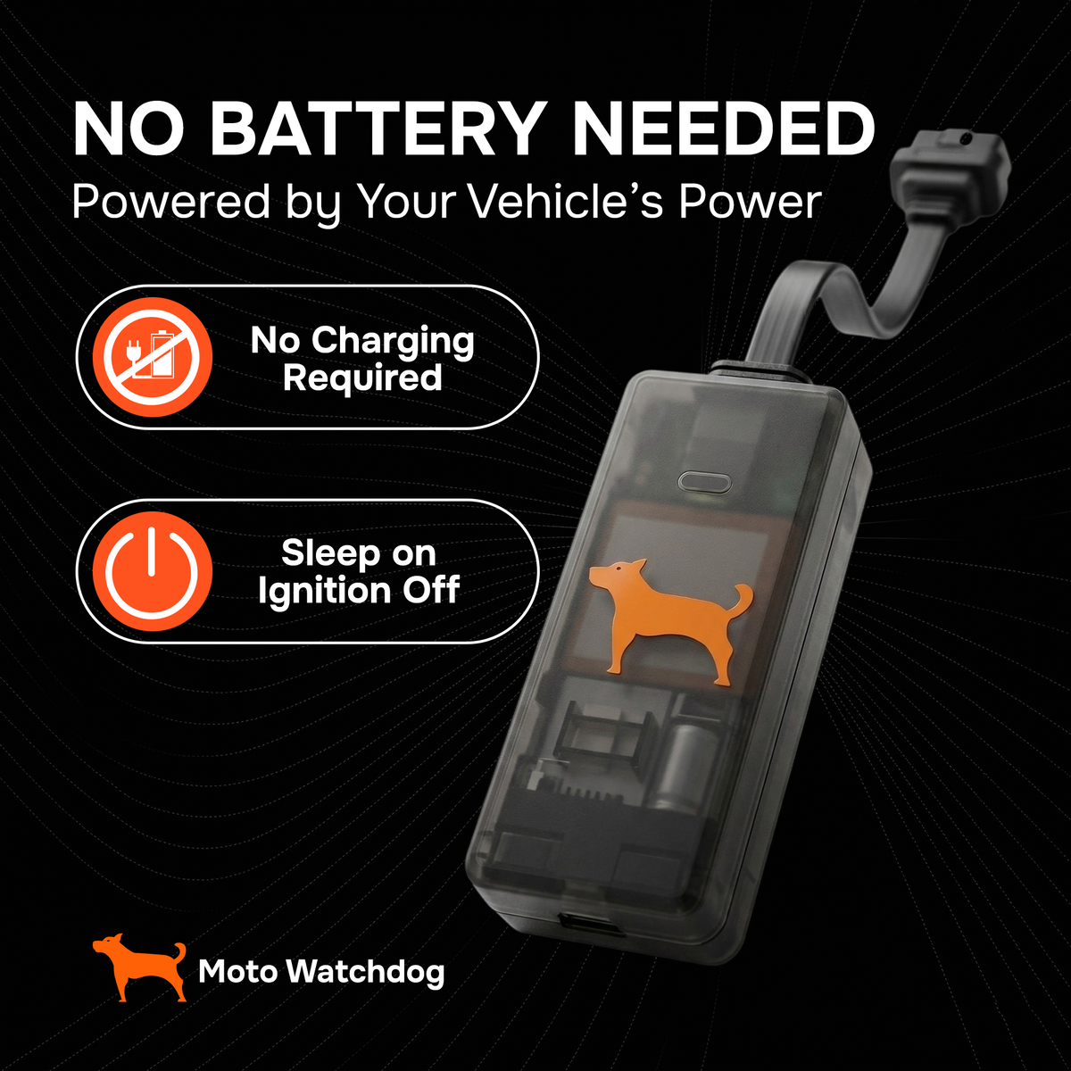 Hardwired GPS Tracker for Vehicles - No Subscription, Hidden Install, 4G LTE | Moto Watchdog HW-200