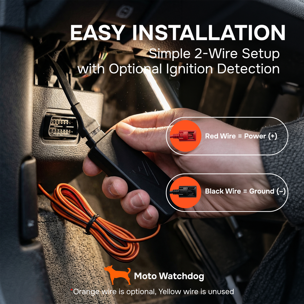 Hardwired GPS Tracker for Vehicles - No Subscription, Hidden Install, 4G LTE | Moto Watchdog HW-200