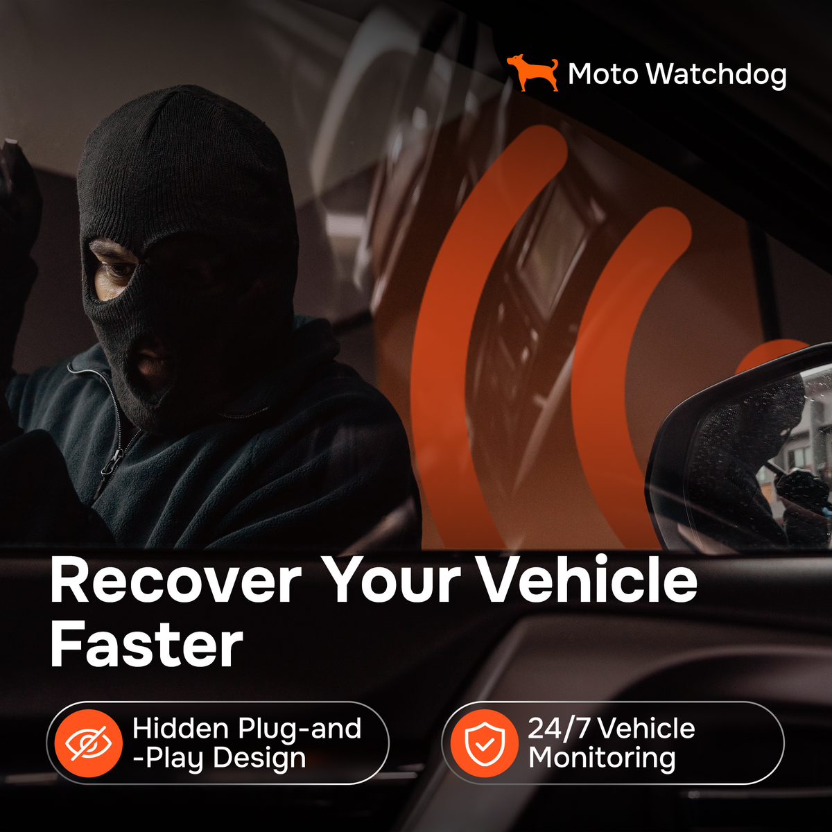 Hardwired GPS Tracker for Vehicles - No Subscription, Hidden Install, 4G LTE | Moto Watchdog HW-200