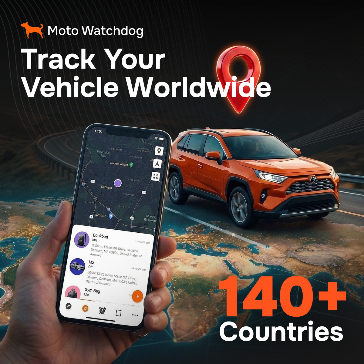 Hardwired GPS Tracker for Vehicles - No Subscription, Hidden Install, 4G LTE | Moto Watchdog HW-200