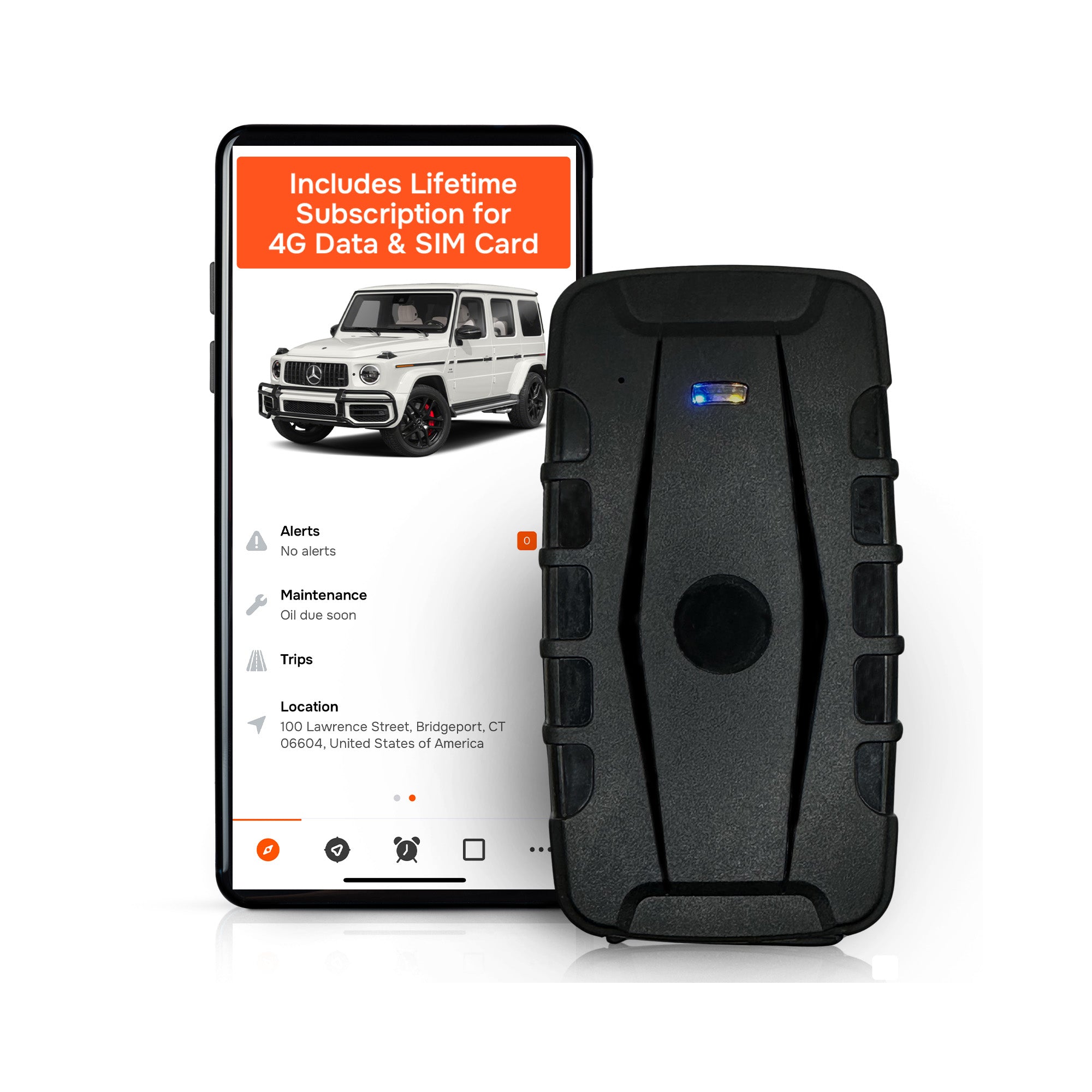 GPS Tracker for Vehicles No Monthly Fee, Long Battery Life, No Subscription, 4G SIM and Data Included, Magnetic Car Tracker Device Hidden, Trip History, Alerts, USA Developed, Moto Watchdog | MW-10000