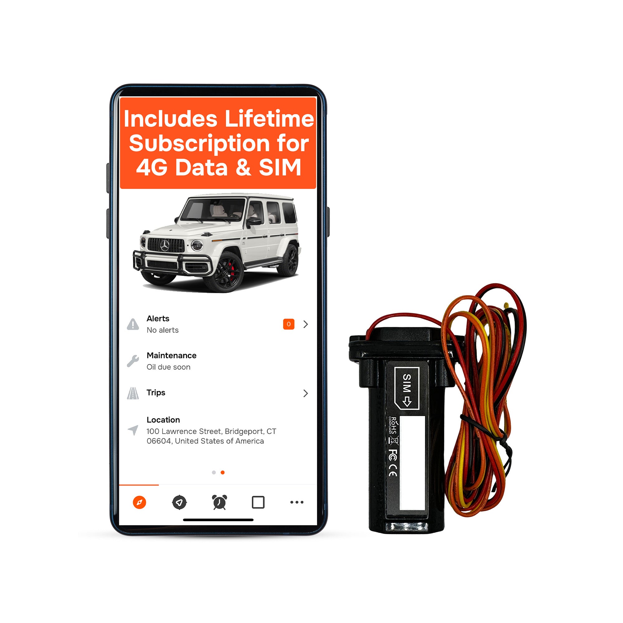 Wired GPS Tracker for Vehicles No Monthly Fee, No Subscription, SIM and 4G Data Included, Quick Installation, Trip History, Alerts, Car Tracker Device Hidden, USA Developed, Moto Watchdog | HW-200